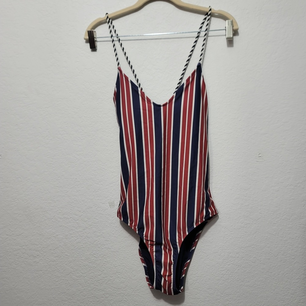 aerie Striped One-Piece Swimsuit in Navy, Red & White - Picture 6 of 14